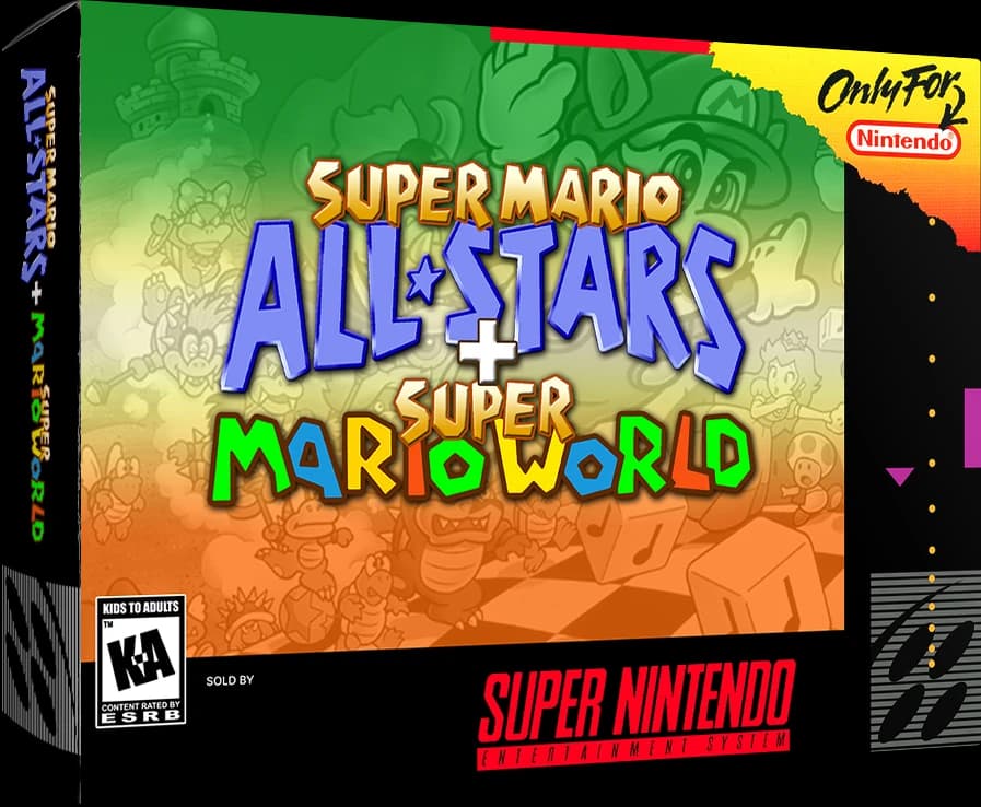 Super Mario All-stars and Super Mario World box art